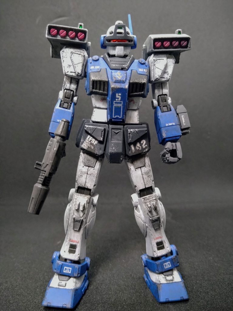 始めてのORIGINキットです。今回は『レビル艦隊 サラミス級アイガー所属 142MS小隊』のジム・インターセプトカスタムを製作。機体カラーは設定集を参考に、水性ホビーカラーで筆ムラ塗装。