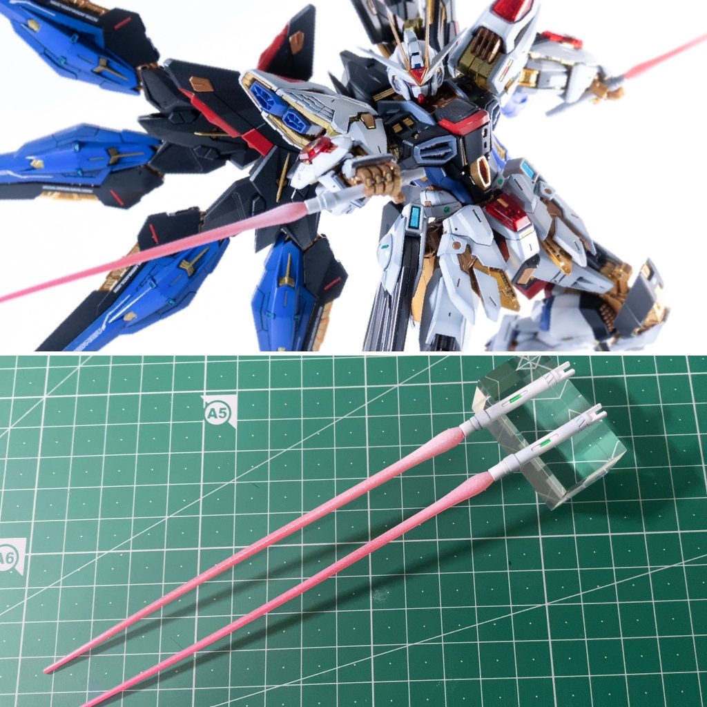 ビームサーベルの刃はGSIクレオス ガンダムマーカー エアブラシ で塗りました。