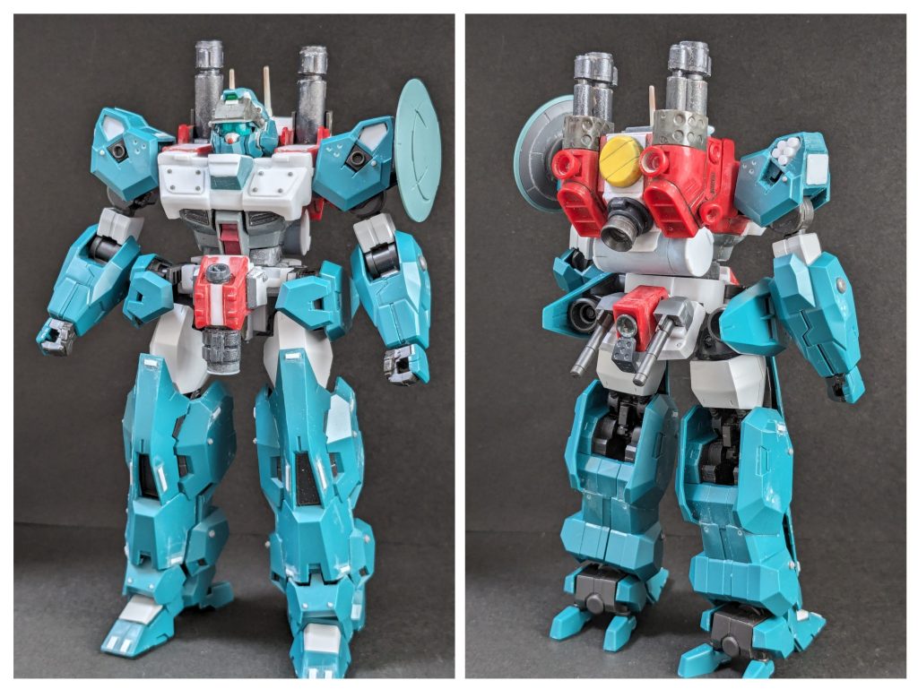 塗装一歩前。見てのとおり概ねルブリスウルですが胸部はスクラッチしました。量産型ガンキャノンの造形が好きで、それを活かしたかったのが制作動機です。