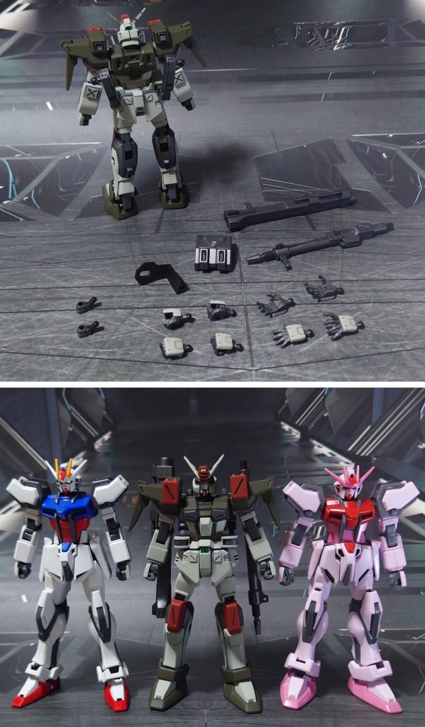 付属品一式と、HGストライクルージュ、HGCEストライクとの比較。
