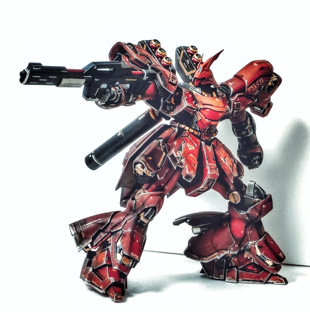 ビームショットガンを構えて。アクションベースのジョイントが見当たらずポーズのバリエーションをつけられません。重くて乗せるの怖い気もします。