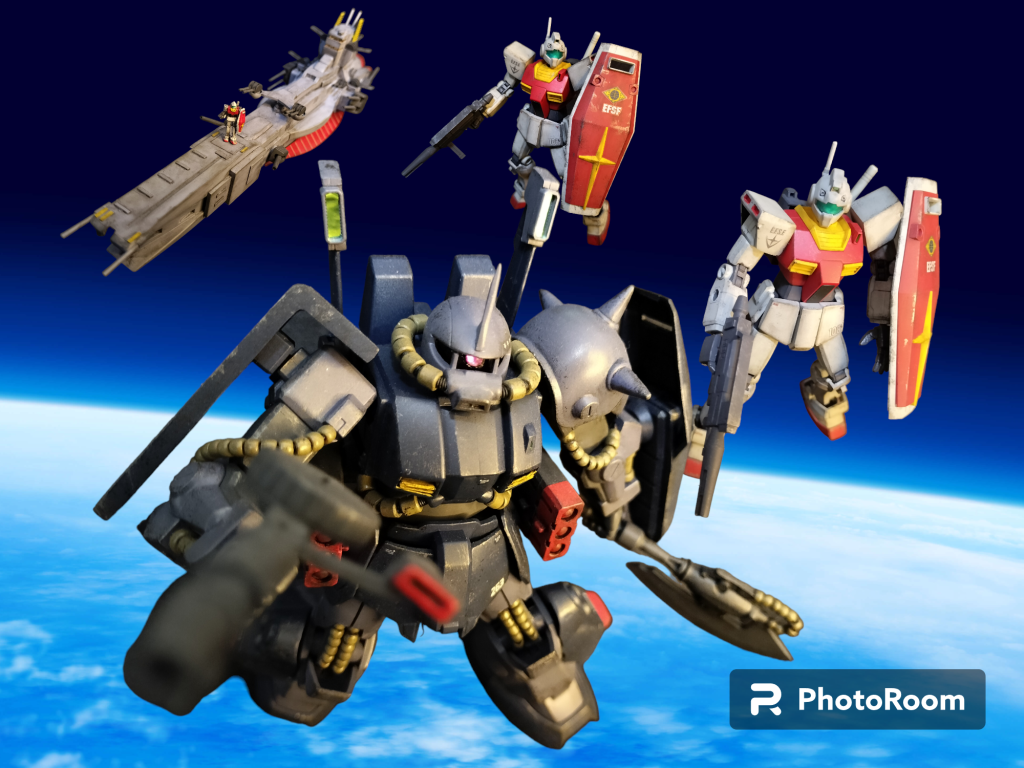 ジオラマ全景。ミサイルポッドやアックスはそれらしく作ったオリジナルです。Zガンダムの武器セット再販ほしい～最後までご覧いただきありがとうございました。