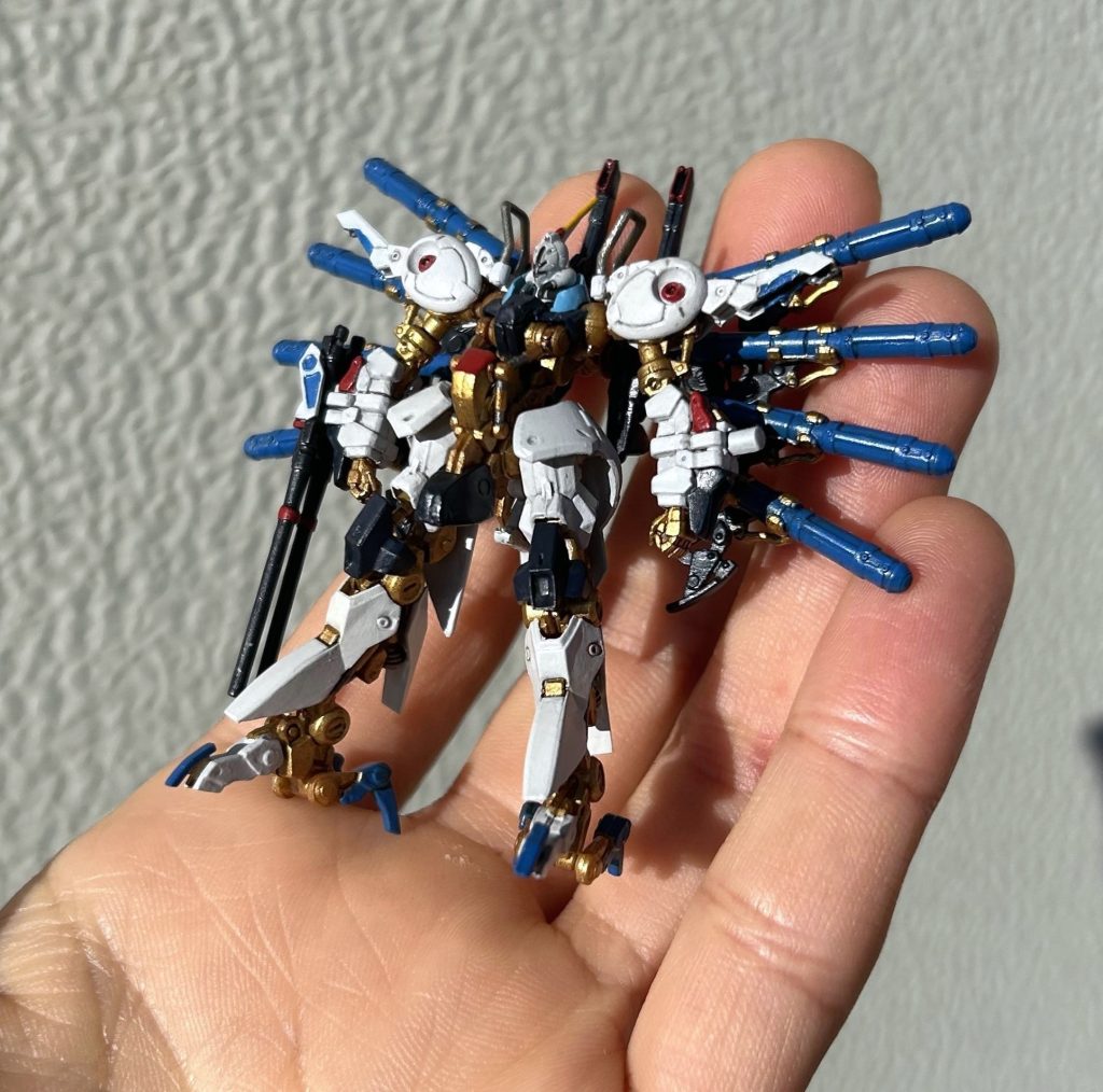 今回も細かくて大変でしたが、初挑戦のシタデルカラーのおかげでスムーズに完成できました。一塗りでＯＫな隠ぺい力、速乾性、強い塗膜、無臭性と魔法のような塗料ですね。筆塗りの快感に目覚めました。