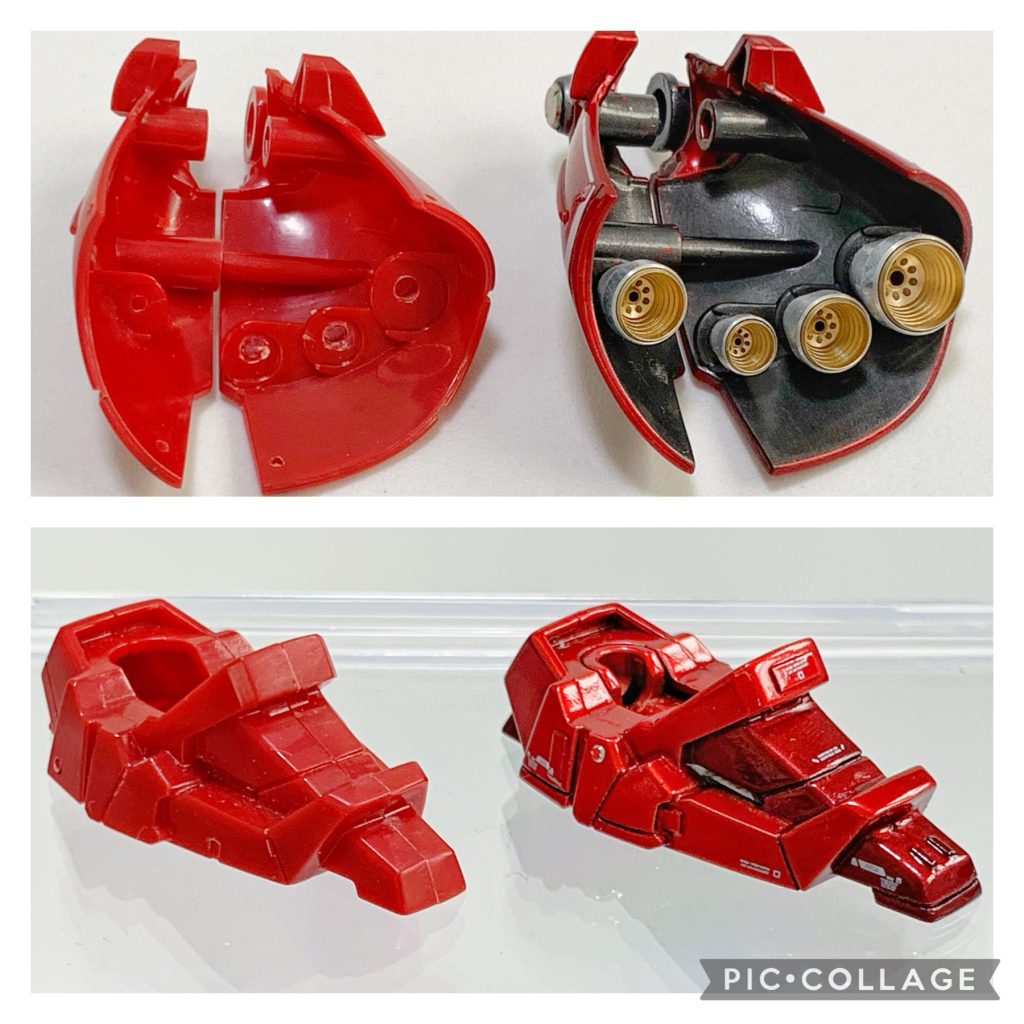 ◇脛スカート内側の省略されているバーニアには、STDスラスター 6mm,8mm,10mmを追加◇スリッパは各所にスジボリ・プラ板を追加して塗り分け、HSリベット 1.0mmを追加