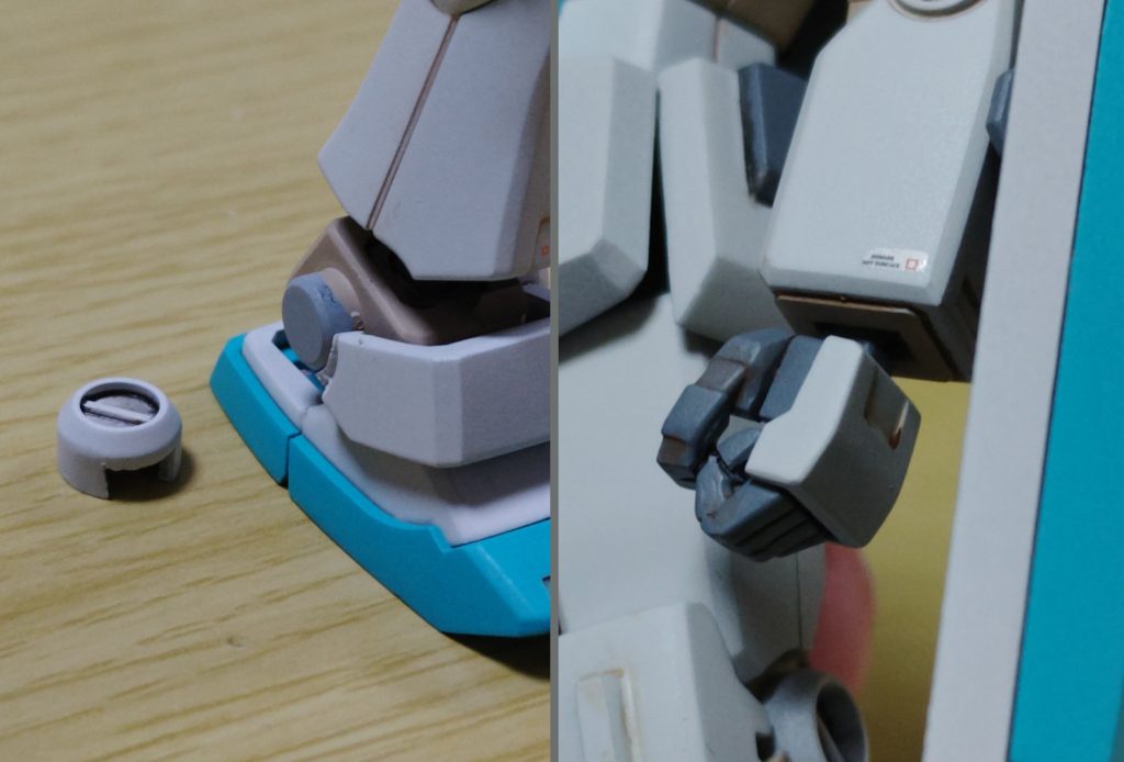 細かい工作としては、アンクルアーマーを後ハメ加工して、左手は握り拳に改造。そしてシールドの枠とカラーパーツの隙間を出来るだけ埋めてみました。こういうところにバンダイエッジが出るのは、何とかならないもんなんですかね。