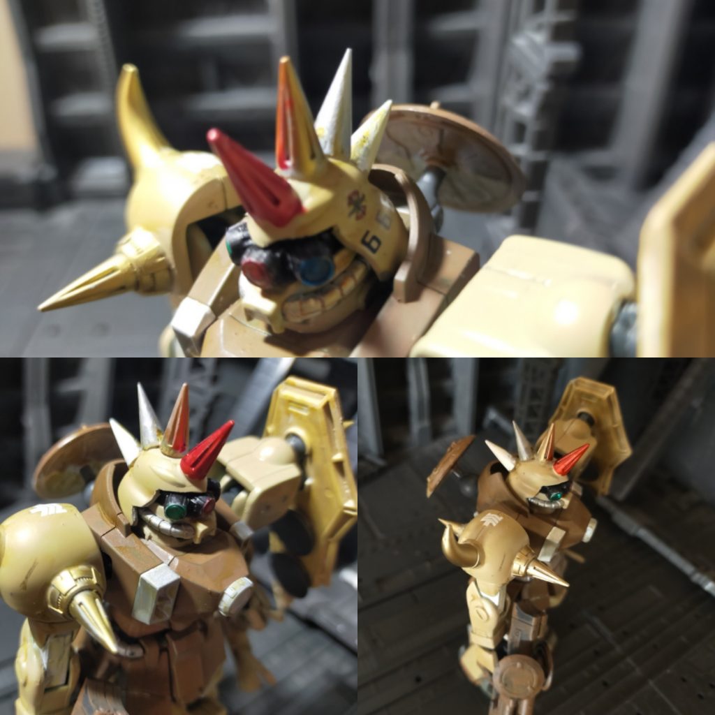 舎弟「タイチョ…兄貴、なんだかモノアイの長所潰して」ヒャッハー「アホか！‪👊🏻🤬💢この3つのモノアイは遠距離スコープと暗視ゴーグルと赤外線スコープを兼ねている優れもんじゃ！！後は頭のブレードアンテナは多い方が強いだろ！！！」舎弟「流石です兄貴ぃ！まあ発見した一体だけのボロ機体を隊長機にする間抜けな軍隊はいないでしょうねwwww」※モヒカンイメージです。