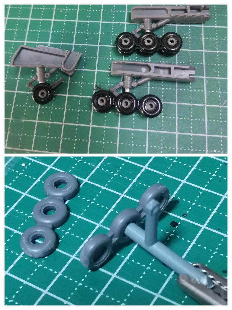 ・車輪の塗装については、持ち手で挟めなかったため、ランナーを突き刺しました・完全に自己満足ですが、ランディングギアのシリンダー部分を塗りました