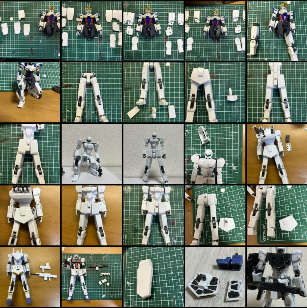 作った流れ+αです。見にくいですが、裏打ち風ディテールや靴底ディテールも入っています。あと、最初はジム顔でした。