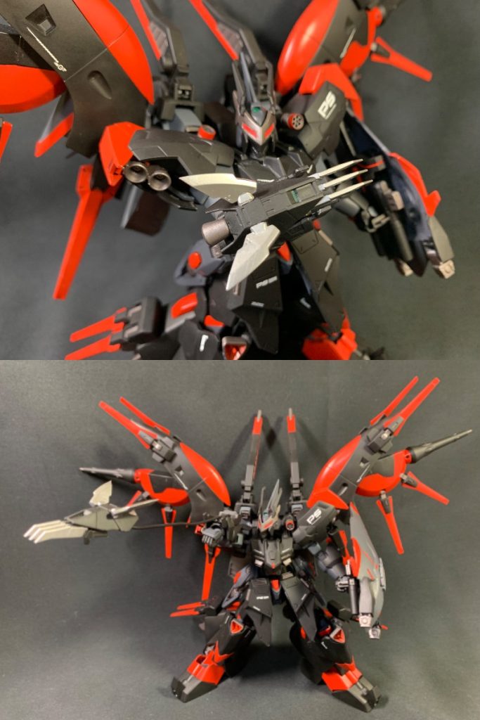 特殊徹甲刃『マリシャスエッジ』鉤爪型のアーマーシュナイダー。主に近接戦闘時に使用される他、ロケットアンカーとして射出し、敵機に刺突、または捕縛する事に用いられます。