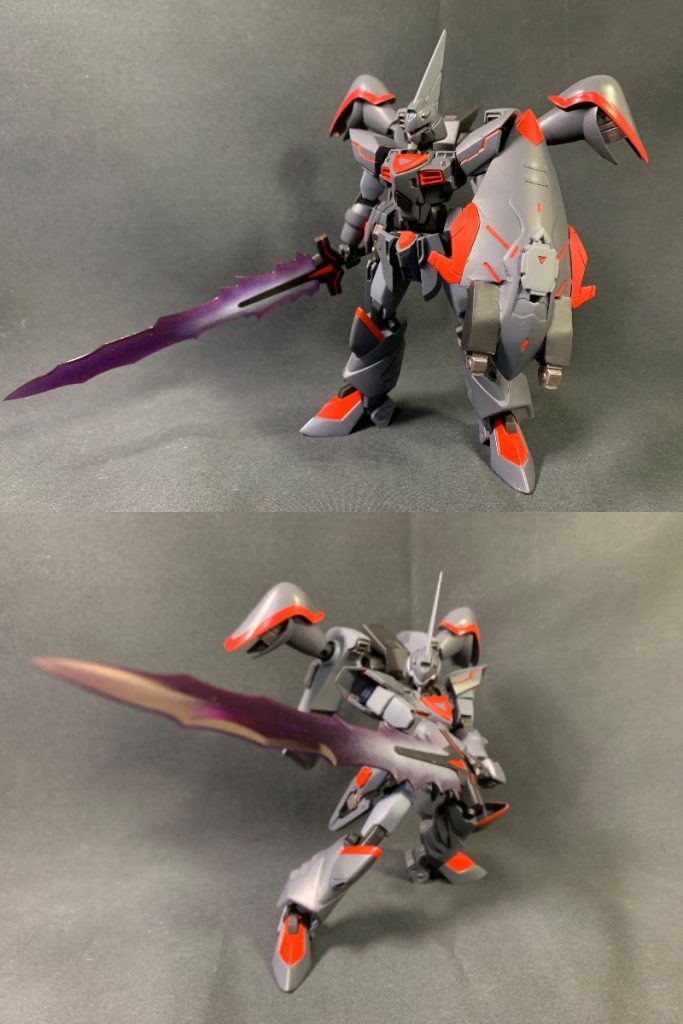 バスタービームソード『カリ・ユガ』G・エレボスの状態でも使用されていたメイン武装の一つ。シールド裏に格納されているため、ゲイツの状態でも使用が可能です。サンライズ立ちもできます。