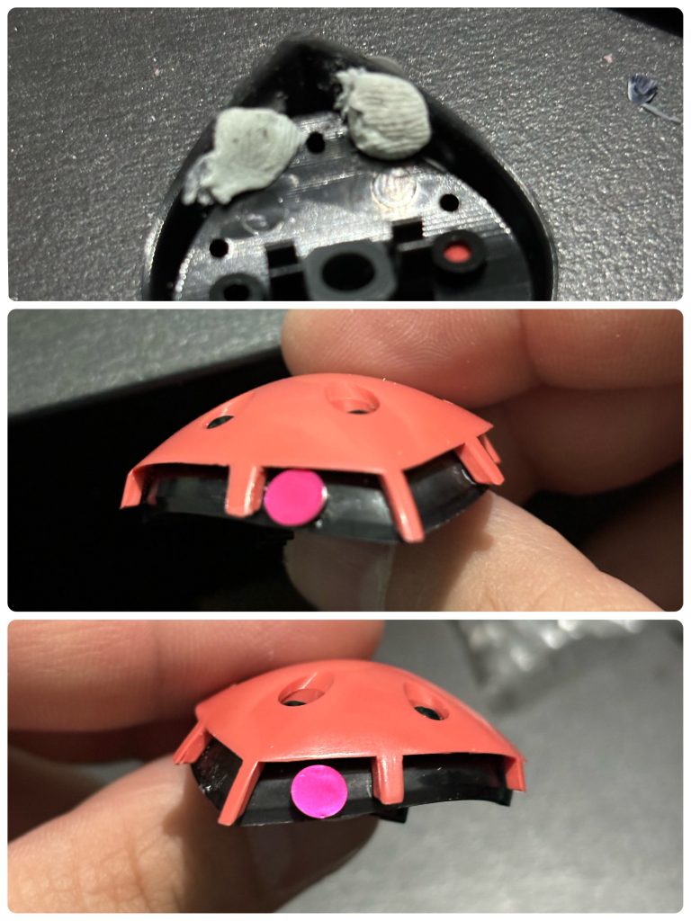 基本的に改造はしていないですが、元々モノアイが固定なタイプなのでネオジム磁石を裏に仕込んで移動できるようにしました！※パテの埋め方が雑ですねw