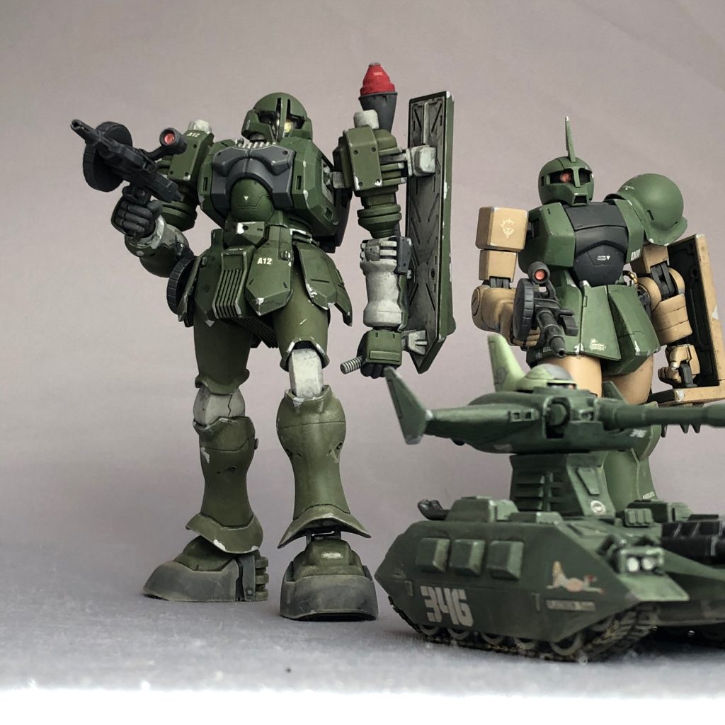 ザク Iとマゼラアタックからなる混成試験部隊による評価試験をかねた作戦行動の様子。第一次降下作戦の際、早々に地上の降ろされ実戦データの収集を行い、ドム開発用重力下運用試験、ギャン開発用格闘模擬戦試験などが実施された、と言うオラ設定です。