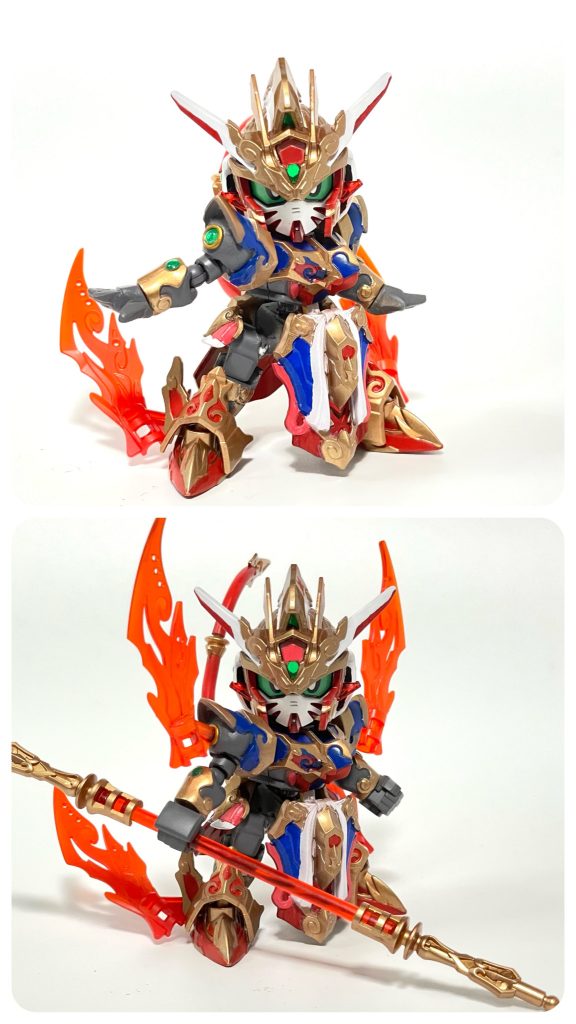 こちらも元の悟空付属の炎の刃のエフェクトパーツを装着できます。肩は穴がなかったのでドリルでφ3mm穴を開けてます。足は穴があるのですが緩いのでφ2mmの磁石を入れてます。