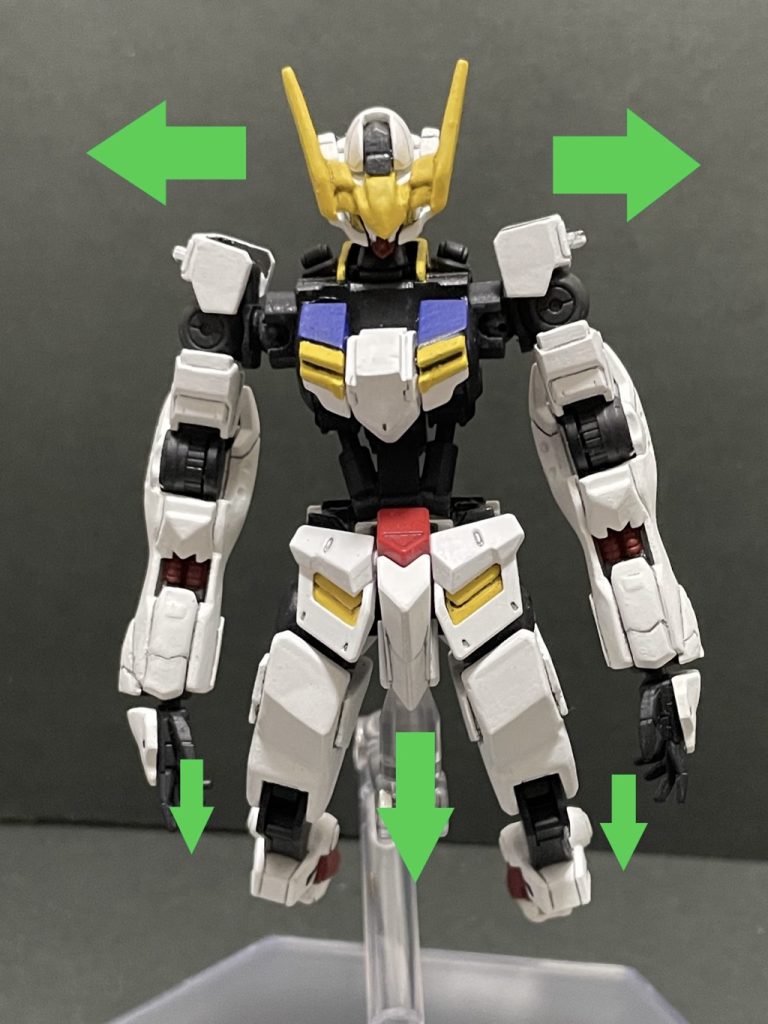 アーマー換装時は肩幅の拡張胸部装甲内の接続箇所の展開フロントスカートと大腿部装甲のスライドを行い、換装後のプロポーションを変化させます。頭部・胸部のアーマーは磁石で、他部分のアーマーはベースキットの規格や3ミリ穴で装着します。ルプス・アーマー