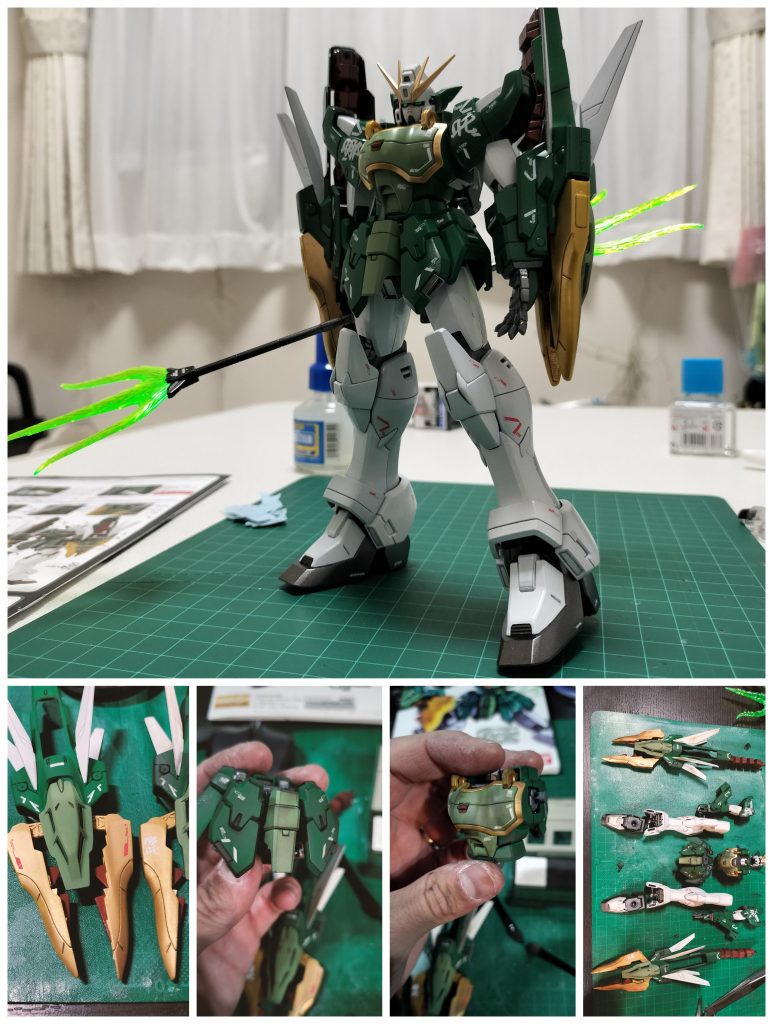 上の写真は塗装完了時。まだ立体感に物足りなさを感じたので、ウェザリングマスターで仕上げました。胸部の装甲はだいぶ好みです。次回ウェザリングするときはチッピングやドライブラシもしてみようと思います。