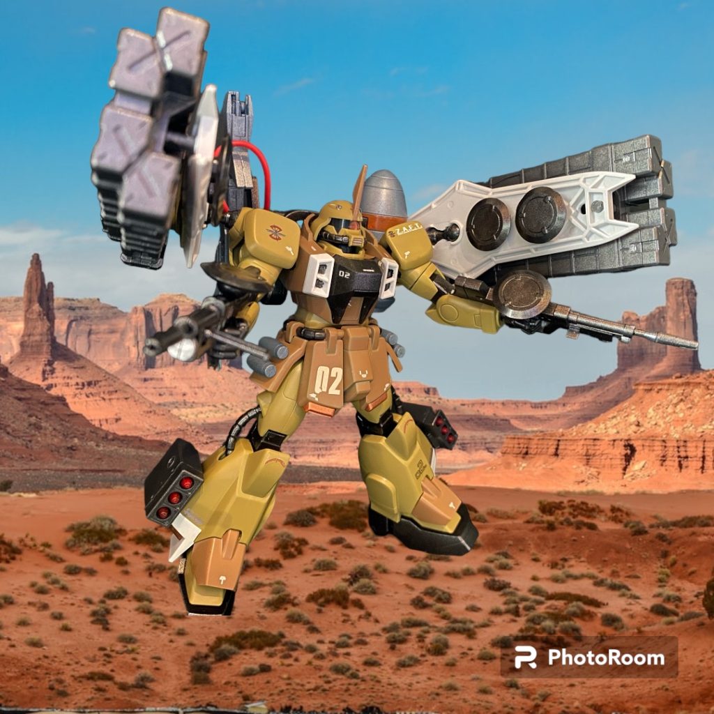 「コレこれ❗️やっぱこの火力だぜ!グゥレイト!!」デザート(砂漠)用の改修機であると共に、ディアッカ用の仕様であることも指して、機体名は