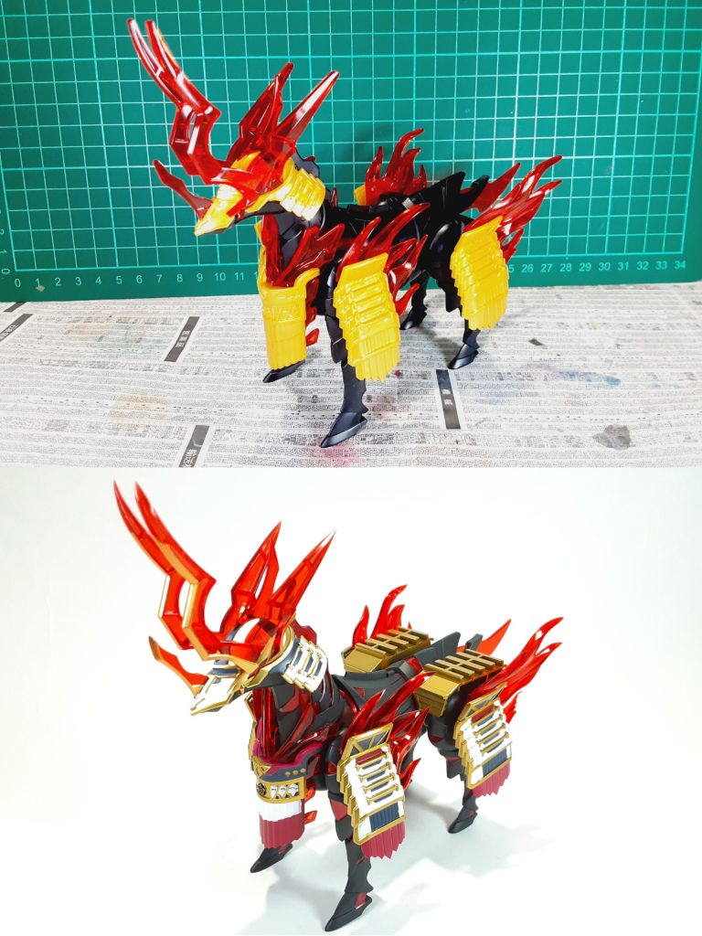 塗装前との比較鞍は元々胴体を展開してないと装着不可だけど加工して常時装着出来るようにしてます