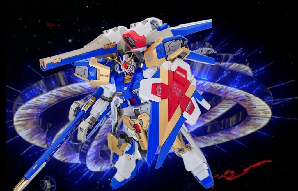 ということで、HGUC Hi-νガンダムにMG V2ガンダムVer.Ka用アサルトバスター拡張パーツを装備した「Hi‐ν2アサルトバスターガンダム」でした。始まりは、Hi-νガンダムの型式番号がRX-93-ν2で、V2みたいだなーと思ったのがきっかけで、そういえばV2ガンダムは小型だからHGUCのHi-νガンダムとMGのV２ガンダムが同じぐらいの大きさだなぁ→MGのV２ガンダム用のアサルトバスターパーツが積プラになってたなぁ→Hi-νガンダムにアサルトバスターパーツ付けたら面白いんじゃね？となって製作してみました。