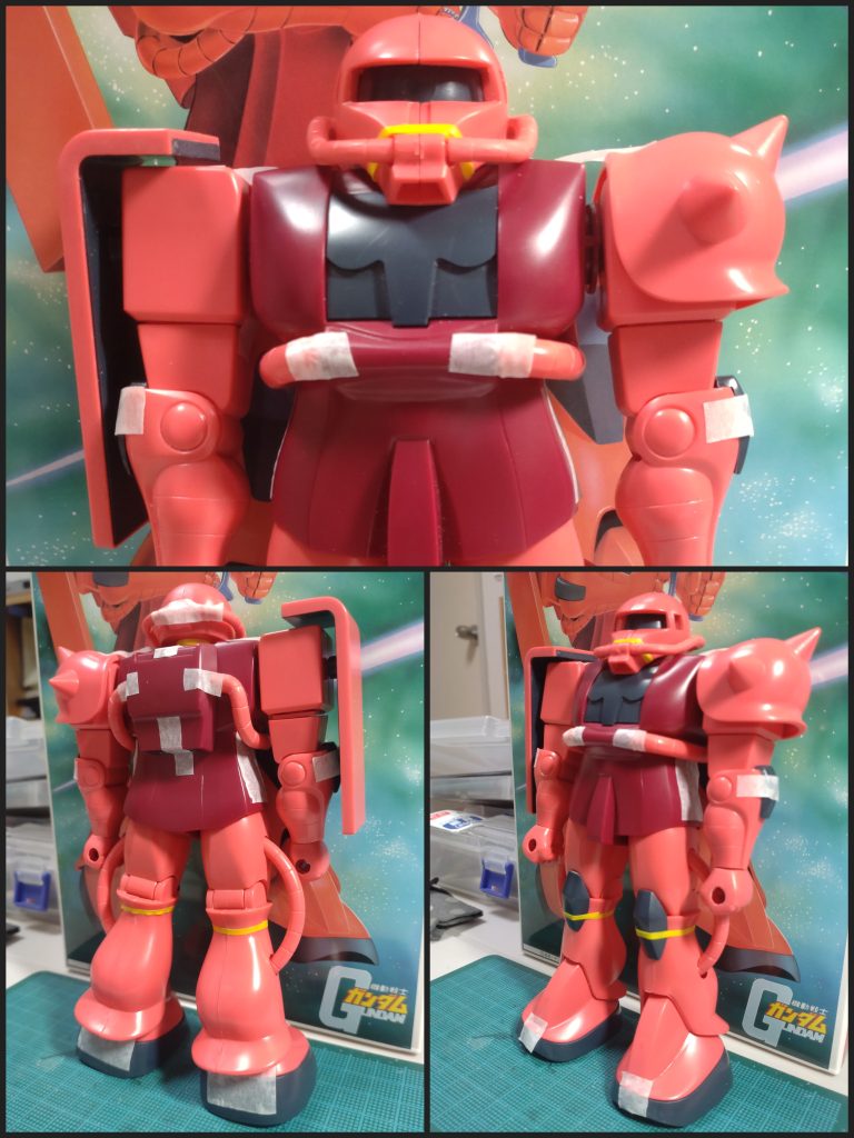 「仮組み」 古いキットですが、思ったよりヒケ、バリも少なくパーツの合いは良いです。パテを使ったのは身体のみです。あと成型色仕上げが出来るランナーの色分けとアニメ色の成型色は優秀です!定番の肩のハの字カットや股関節の位置調整をするだけで化けますね、良キットだと思います✨1/144に比べて、足首が動くだけでもう最高です!