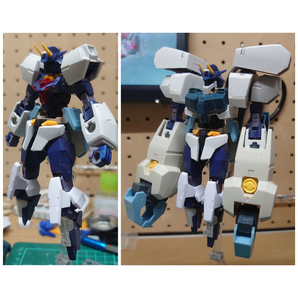 ■初期段階最初の方はコアガンダムの頭身は変更せずアーマーを着せて少女っぽいシルエットを目指しておりました。追加アーマーでマッシブな形にしたかったのですが、いかんせんガンツのハードスーツのようなシルエットになってしまいバランスが悪くなりました。