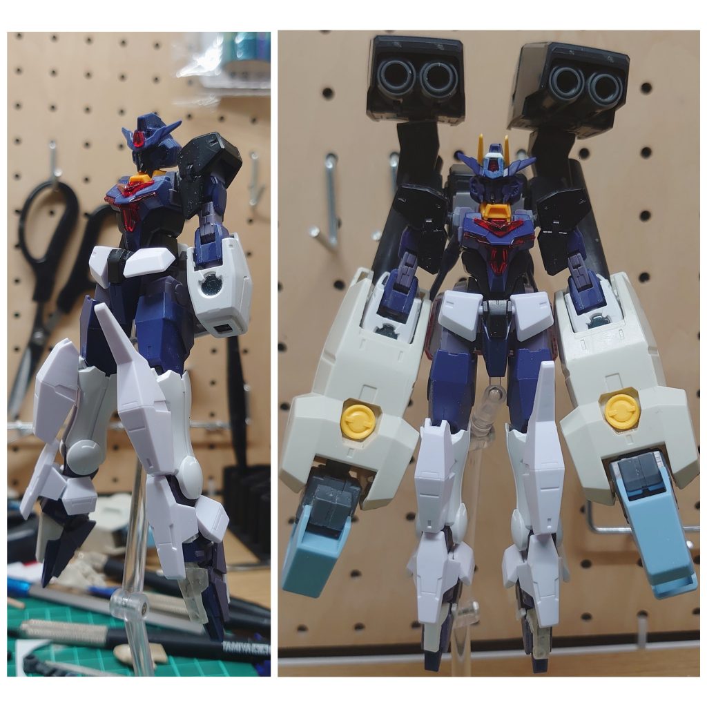 ■途中経過やっぱり脚を伸ばしてみることに。肩周りや胸部の追加パーツは外してスッキリさせました。せっかく作りましたがバランスが悪かったので…仕方ない。この後も肩、フロントアーマー、バックパックも変更しました…。