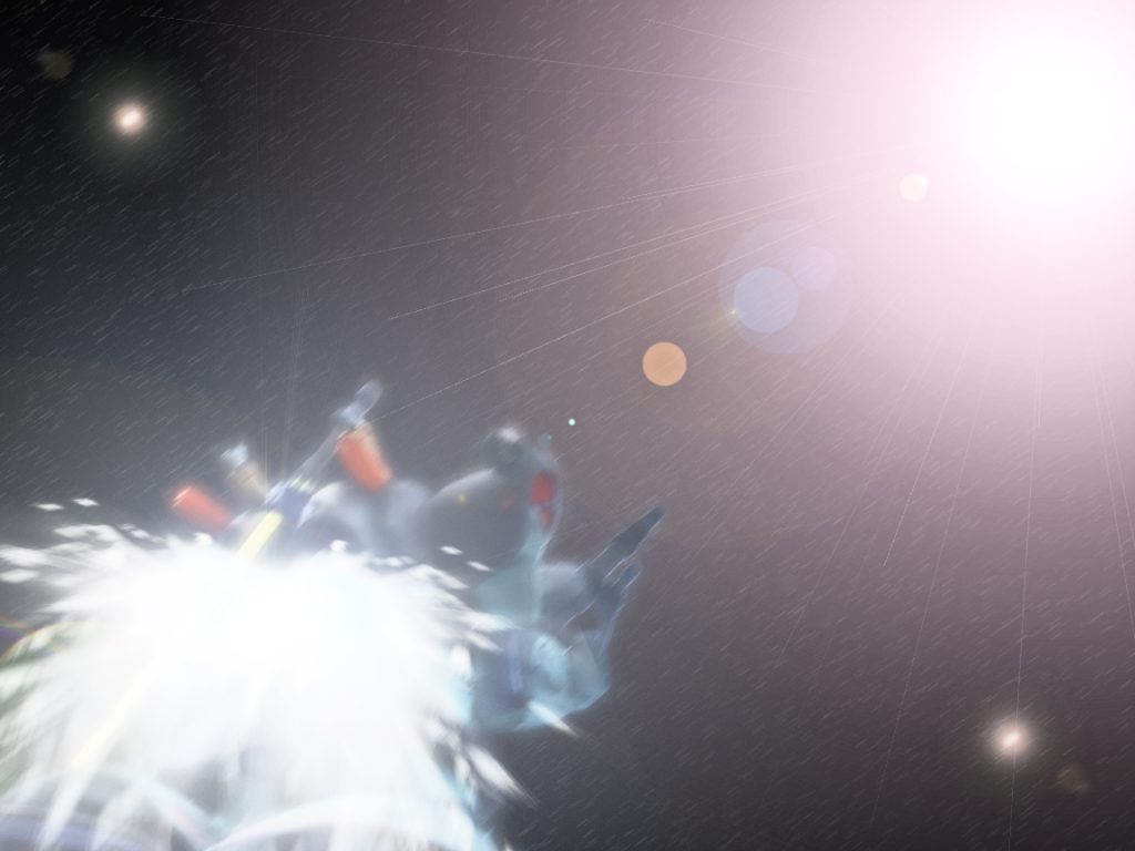 リック・ドム各機はキリュウのザクFZを追い越しD−SIに更に接近すると閃光が周囲を照らした。「目眩ましか⁉」「違うな、信号弾だ。仲間を呼んだかルナツーに知らせたんだろう！」敵の狙いが定まらないよう回避運動を取り入れながらリック・ドムは駆け抜けた。