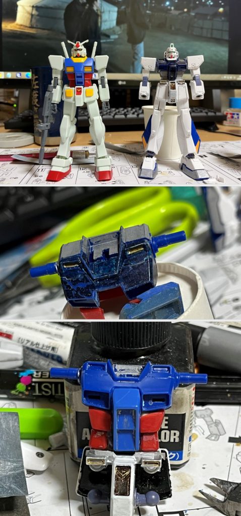 手元にあったEGガンダムのコクピット部分及び腰回りのパーツを流用しました。