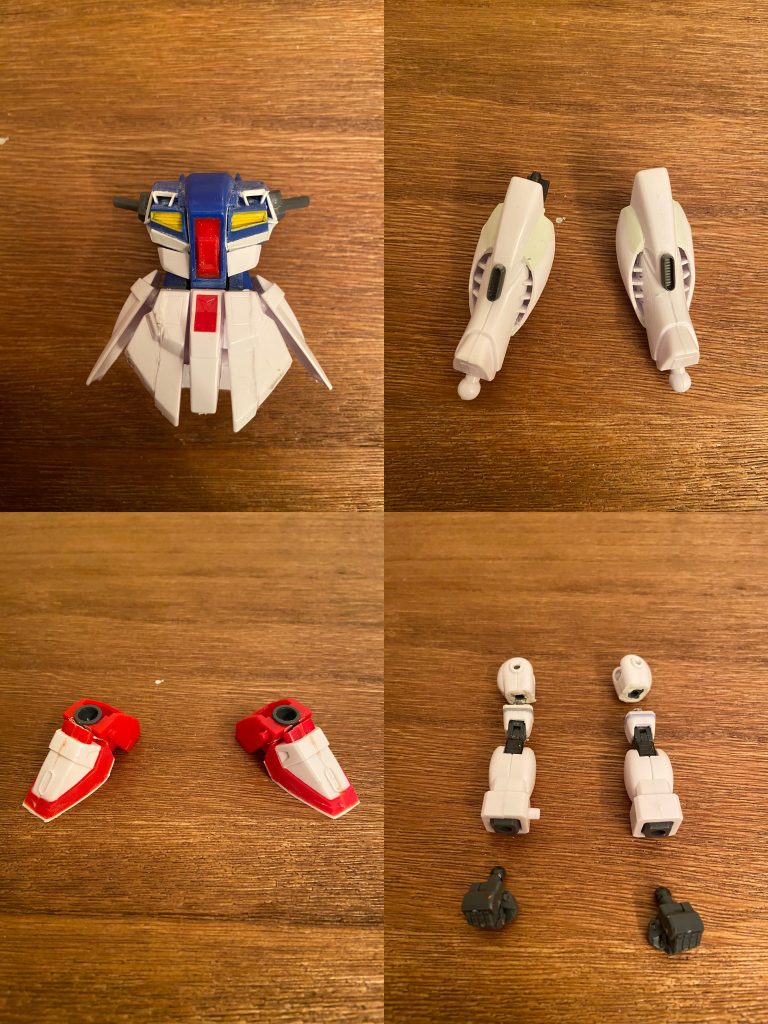 主な改修点は頭部の幅詰め、胸部の幅詰めと上部八の字化(前から見ると六角形っぽく)、上腕延長と関節増設、前腕短縮、腰フロントアーマー幅詰め、股関節位置変更、腿とふくらはぎ幅増し、足首小型化です。