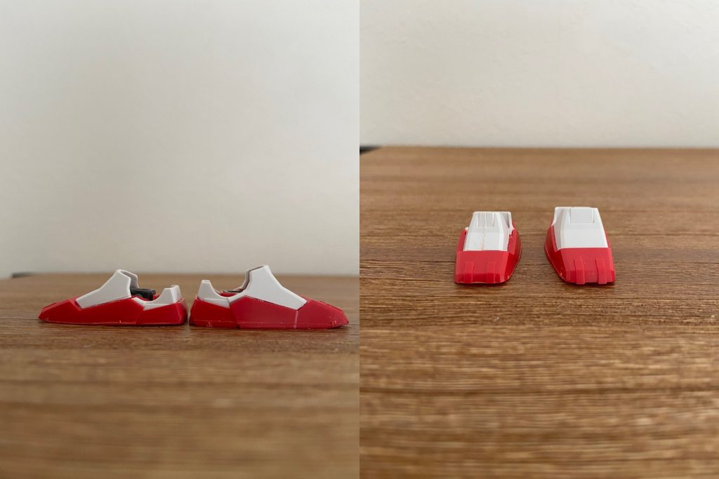 増加装甲を履いていることを考慮しても足首が大きく感じたので、ソールの厚みと足の甲の幅を薄くすることで小型化しました。