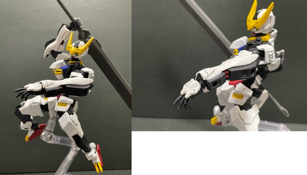 外装はバルバトス系に似せるよう、ミキシングや形状変更を行っています。ルプスレクスに倣い、袖口に滑腔砲を追加しています。