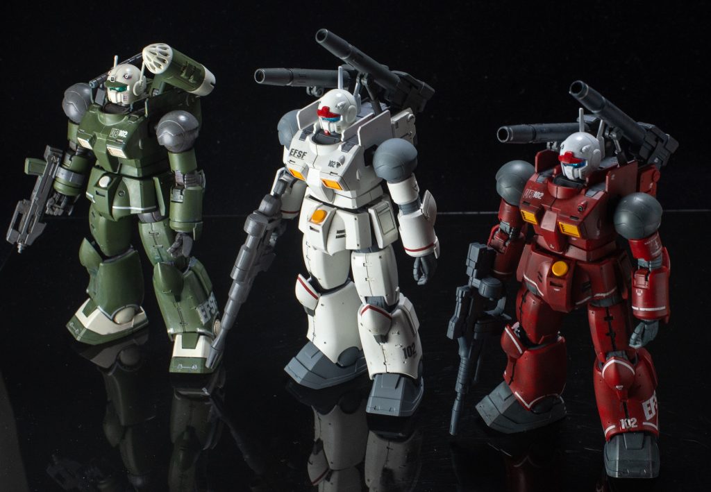 過去作のオリジン版ガンキャノンとのスリーショットですこうして見ると汚しが入った方がやっぱり締まりますね自分の成長みたいなものも見えている気がします