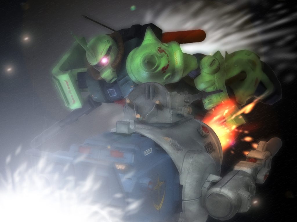 「ここで手間取る訳にはいかんっ‼」キリュウはヒートサーベルでD−SIのメインカメラに突き刺すとスラスターの限り押し込んだ。本体までサーベルが突き刺さったD−SIは機能が停止し反撃不可となる。キリュウは脚部を使いD−SIを蹴るとヒートサーベルを引き抜く。そのまま目もくれずザクFZはその場を離脱するとDS−Iは爆散した。