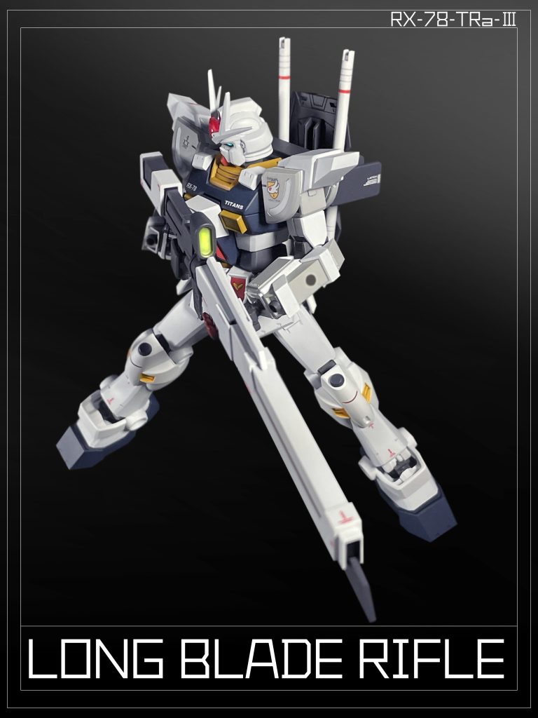 「ブレード」は「FF-X29A Gパーツ[フルドド]」構成ユニットの1つだが、 本機では技術検証を目的に「ブレード」の試作型を 「RX-121-1+FF-X29A [ヘイズル・ラー]」に先駆けて搭載している。The long blade rifle was originally the weapon of the 