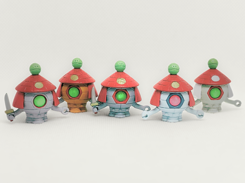 左から0083版、08小隊版、武者七人衆編版、サンダーボルト版、カトキ版カラーです。