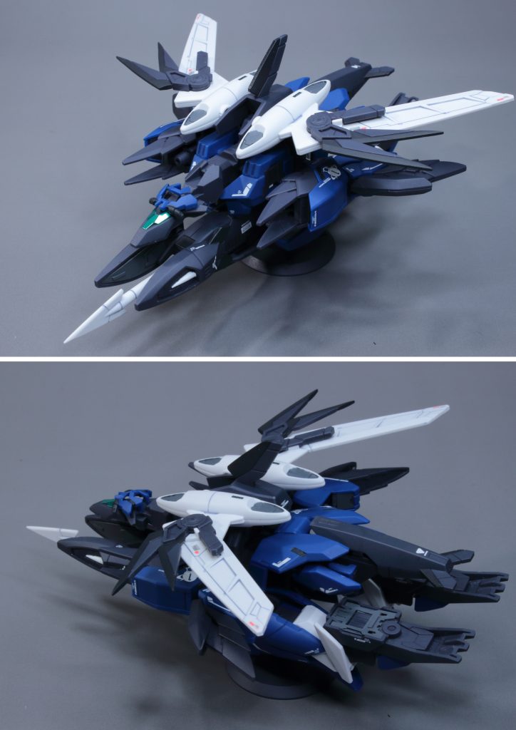 マーキュリーアーマー前後画像です。足やアーマー裏の肉抜き部分は蓋を作って埋めています。銛の先端も削って尖らせたので綺麗なシルエットになったと思います。