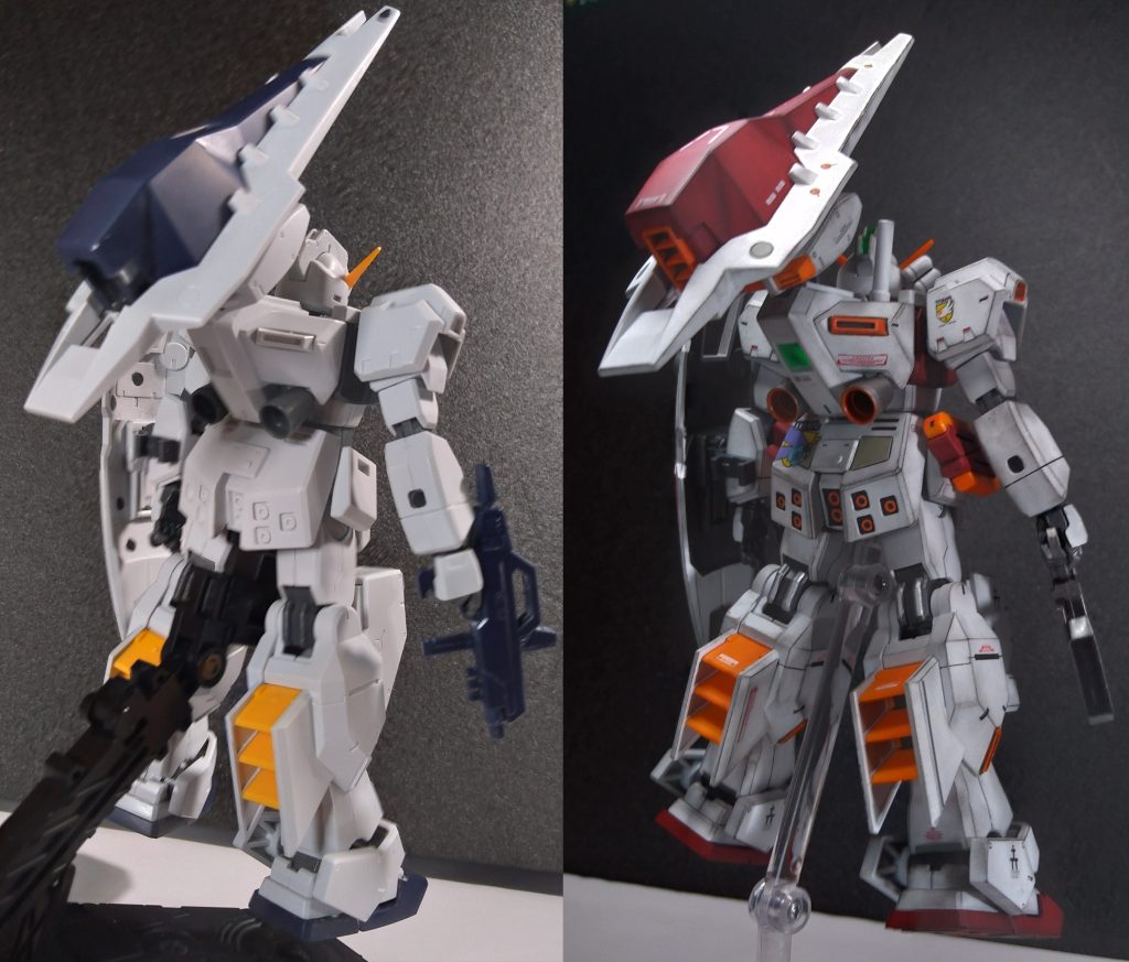 ブースターは素組だと、つんつるてんですね。元の派手な黄色が案外イケてるなぁ！と思ったんで、近い色のオレンジにしました。