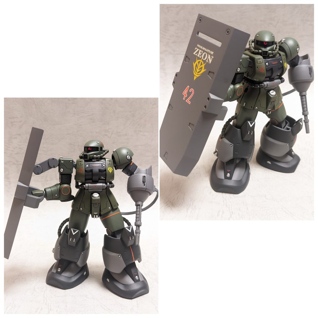 モチーフにした某ロボットキャラクターには特徴的なポーズがあるようで、それに合せたポーズを取らせてみました。まずは防御姿勢。