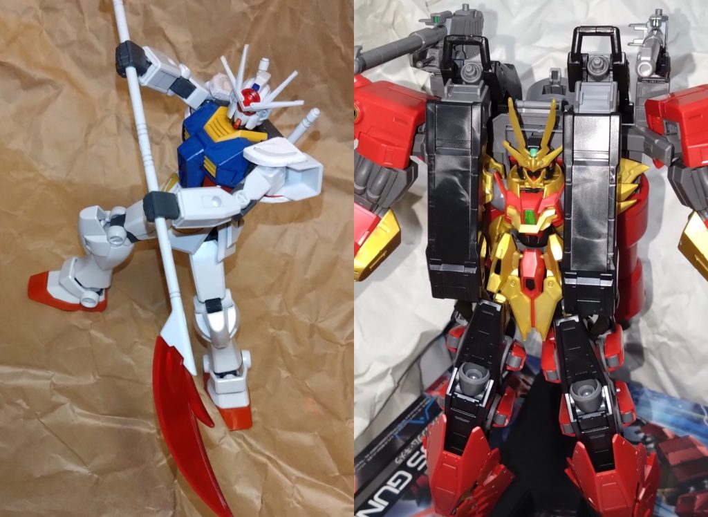 アニメ第3話、ラーガンダムとの戦いは盛り上がりましたね? 「これだけアタシを待たせたんだ。それなりにアタシを楽しませてくれるんだろうねぇ?」「僕はアナタに言いたい!!」 ティフォエウスのパイロット『マスカリージャ』改め『ウルツキ・マリア』と対話を試みようとするリオでしたが、彼女は拒否。彼女のティフォエウスはファイティングポーズをとり、リオのラーガンダムと戦う。ラーガンダム…いや、リオを圧倒する彼女だったが、ナギナタの攻撃によりティフォエウスの肩にかすり傷が。 「いいだろう…、アタシの全力を見せてやるよ!!」 そう言って、呼び出したのが『クタン双竜型』。空中合体し、ティフォエウスは最強形態に。それが、『ティフォエウスガンダム・キメラ』であった……。 とまあ、アニメ第3話のAパートの一部になります。アニメを見ていない方、続きを知らない方は是非ともアニメをご覧下さい。YouTubeでは全話観れますので。 とにかく、ティフォエウスガンダム・キメラはデカイです(⌒-⌒; )