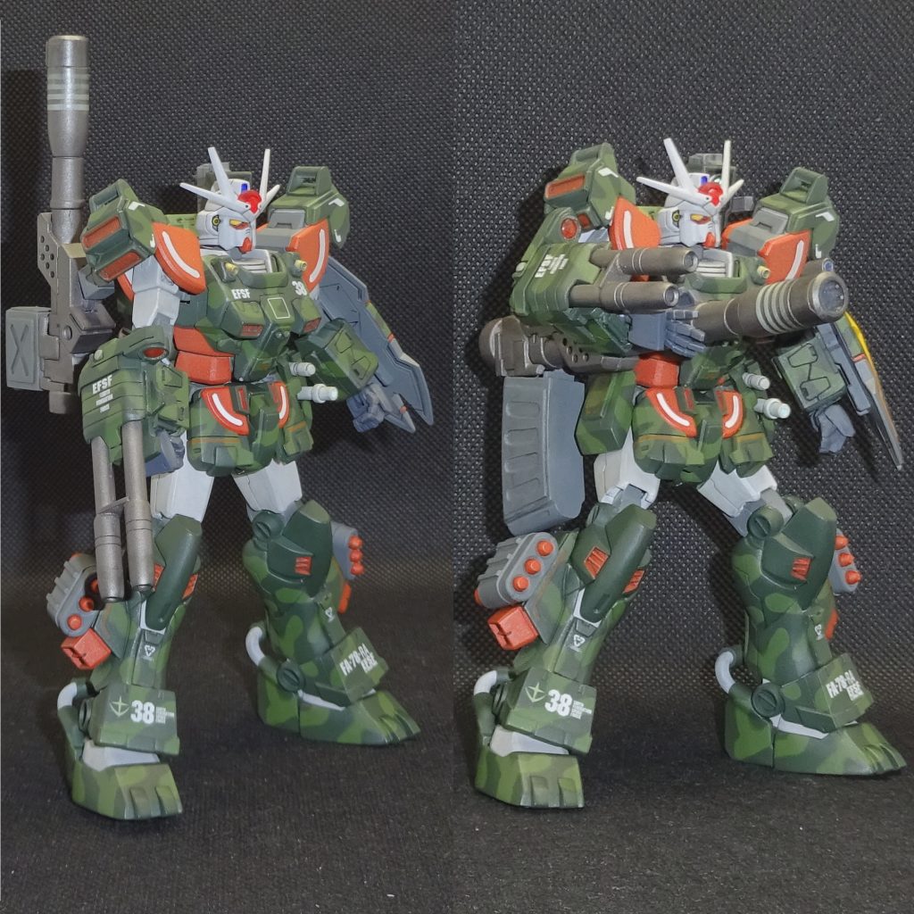 ショルダーキャノンのアームを逆にして　腰に抱えて撃つスタイルにもできます　ヴェスバーっていうかレッドウォーリアのスタイルです　この状態の時は砲身を長くして　弾倉も2倍以上のサイズの大型の物に変更　このサイズだとショルダーキャノンとしては大きすぎですが　この腰に抱えるスタイルならいい感じでぶっ放せます　サイズ的に43発くらい撃てる計算　しかし配色ミスったなぁ　肩やフロントスカートの赤は残したかったのでこうなりましたが潰してしまったほうが落ち着いた感じの配色になったと思うんだ　何しろ中の人の塗装が剥がれるのが嫌だったから撮影前に初めて追加装甲を取り付けたんすよ　なので全体図としての色の調子を確認出来てなかったんだよねｗ　一応pcで試しに塗り絵した分には良い感じだったんだけどね　　最後までご覧いただきありがとうございます　(*- -)(*_ _)ペコリ　