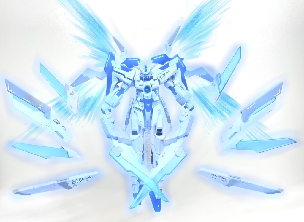 ・ポーズ4AGEシステムを搭載している設定ですのでFXバーストするのもありかなと画像加工して作ってみました。以上 ガンダム ステラルクスの紹介でした。改造はちょこちょこしていたのですがこうやって作品として完成させるのは初めてやってみました。前途多難の末何とか完成して改造やミキシングをしている皆さん凄いなと改めて実感しました。今後も身内コンペで作ることがあると思いますのでその時また作品を投稿したいと思います。