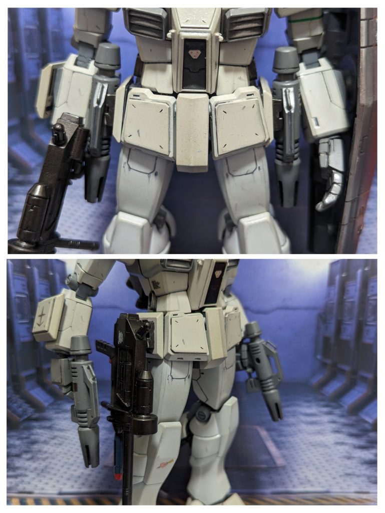 これら射撃武器は両サイドアーマー部に懸架ラックを設け、武装の運搬と継戦能力を強化しています。
