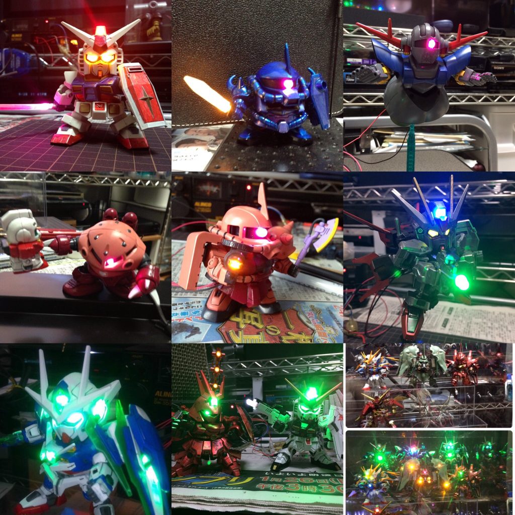 この頃のはガンダムマーカーや筆塗りで試行錯誤してました。ガンダムのビームサーベルはMGのクリアパーツを切って根元にLEDを入れてみたり、グフのヒートサーベルはプラ板で作成して透けすぎるから裏面を粗めのヤスリで擦って磨りガラスの様にしてみたりと、どうやったらイメージを再現できるか試しまくってました😅