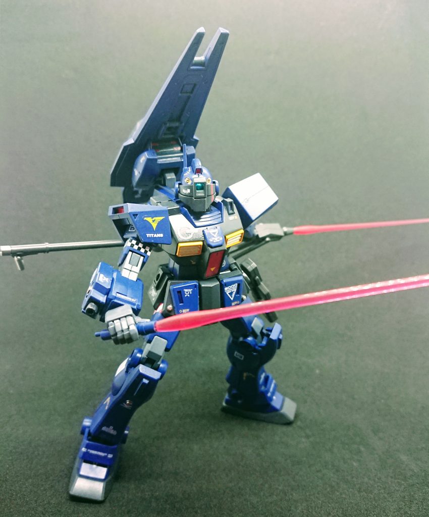 ・高機動タイプバックパックを換装しフェダーインライフルを装備した形態ヘイズルのバックパックが無改造で付けられたのでついでにティターンズらしくフェダーインライフルを持たせてみました