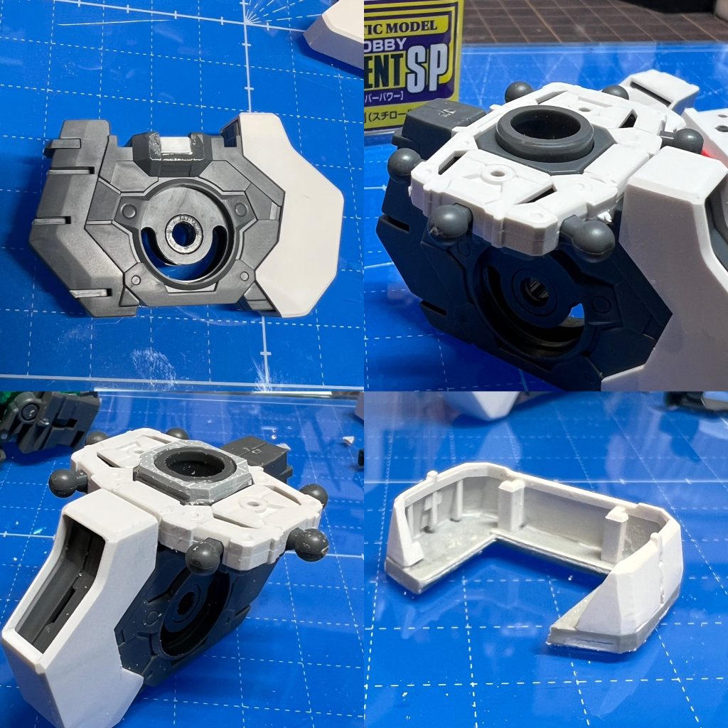 腰基部をカサマシしてプラ板積層して補強も兼ねてます。