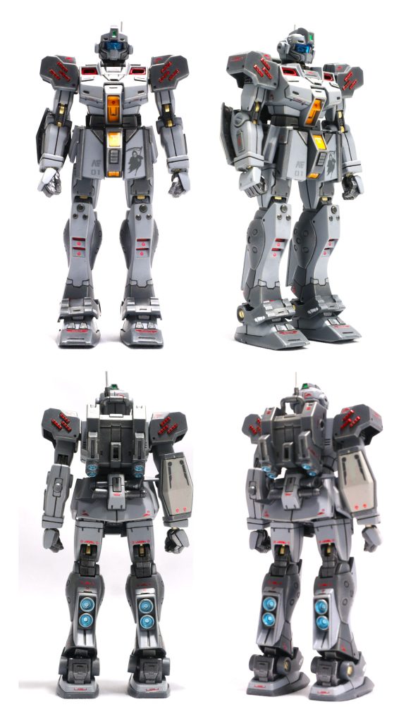 アーマー無しの素立ち、各アングル。プロポーションの変更は、胴体をプラ板で1㎜だけ延長しているのみです。