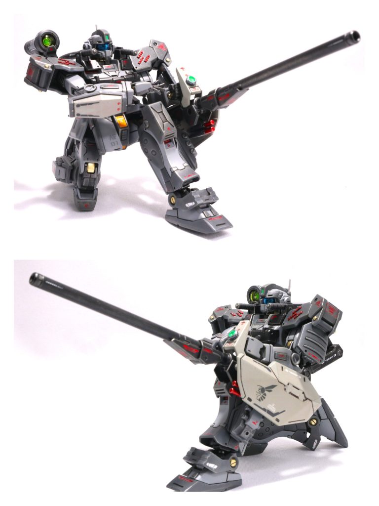 ロングレンジビームキャノン「スティンガーキャノン」を構えてのポージングを左右から。