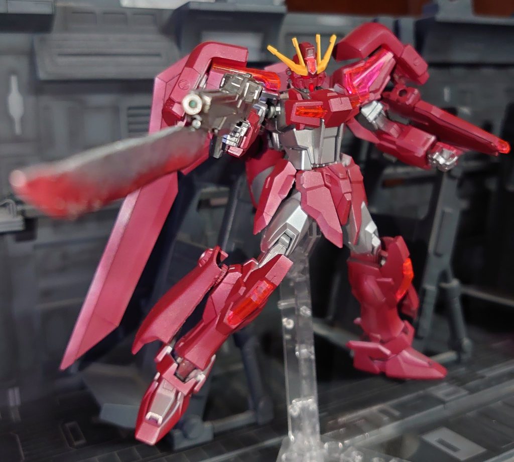 この前のコンテストでバンダイからもらった物をベースに改造パックはイモータル　脚部追加装甲はビルバイン　肩はザクアメイジング