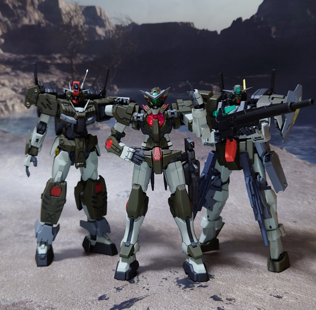 緑系の塗装を施したエクシアで、コマンドクアンタ、ケルディムサーガとチーム結成。チームの切り込み隊長として近〜中距離を担当する脳内妄想をしつつ、今日はここまで。