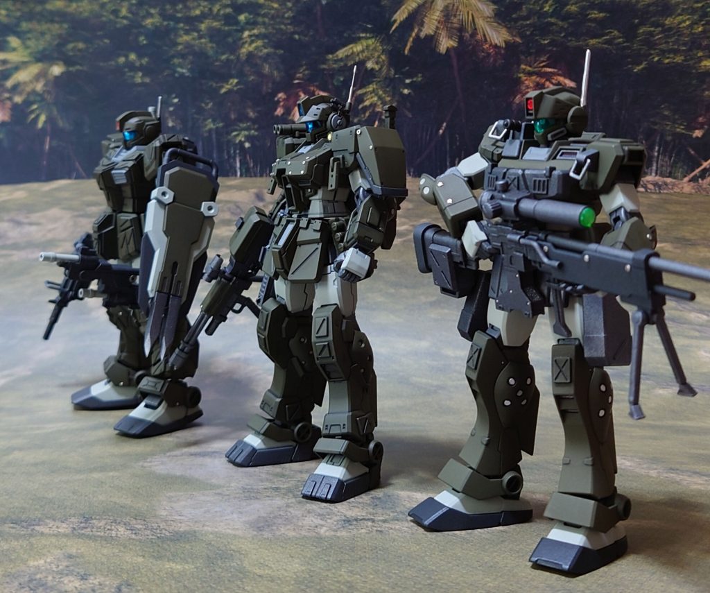 緑系の塗装を施した過去作の、ジム・スパルタン、ジム・ストライカーとチーム結成。チームの狙撃・援護役としての活躍に期待しつつ終わり。