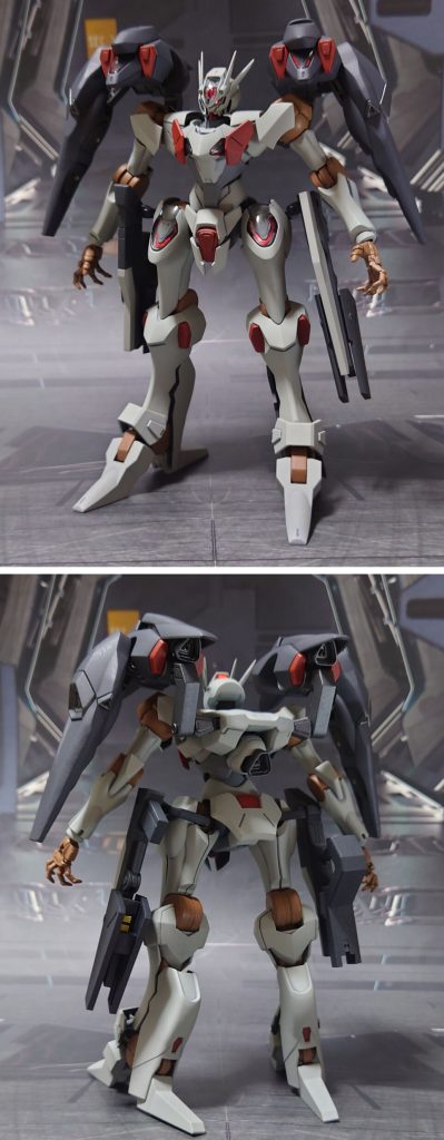 ■塗装工程・ガンダムファラクト用股関節ブラウン：黒サフ→ライトブラウン→つや消しビームカリヴァ接続アーム：黒サフ→ブライトガンメタル→つや消しビームカリヴァ黒：黒サフ→MSグレー連邦系→つや消しビームカリヴァ白：黒サフ→ロイヤルライトグレー→つや消しその他部分塗装、墨入れ：ガンダムマーカー各種(つや消し前に実施)